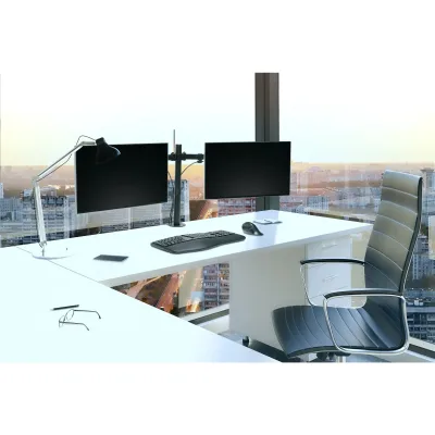 SUPORT de birou KENSINGTON, pt 2 TV/monitor plat, diag. max 32 inch, rotatie, inclinare, pivotare, orizontala, verticala, totala, max 8 Kg, "K55409WW"
