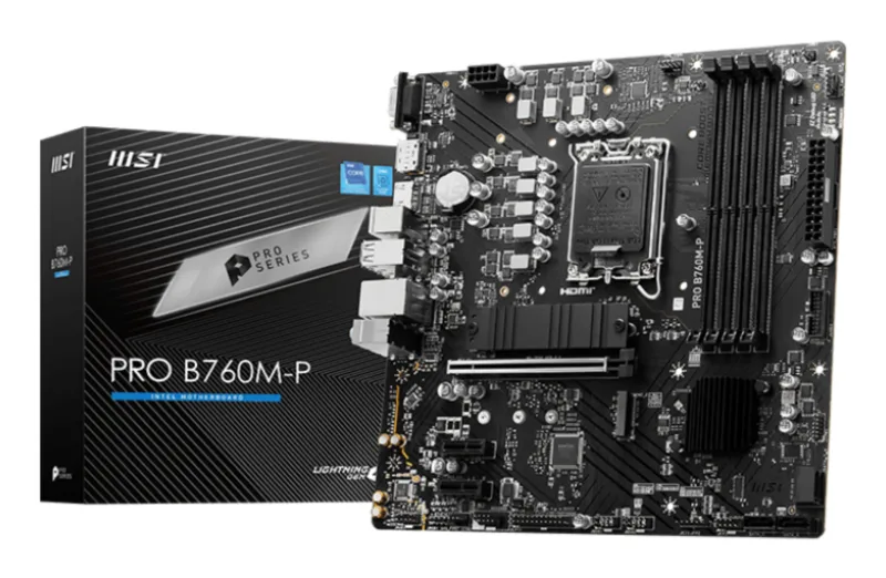 MSI PRO B760M-P, mATX, LGA 1700,  DDR5 6800, 1x PCIe x16 slots, 2x M.2 slots, 1x HDMI, 1x DP, 1x VGA, 1x USB 3.2 Gen 2 Type-C, 1x USB 3.2 Gen 1, 4x USB 2.0, 7.1, 1Gbps LAN, 3Y "PRO_B760M-P"