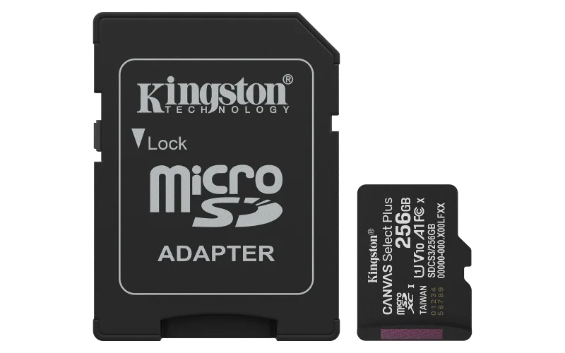 Card de memorie Kingston Canvas Select Plus Gen3 Micro-SDXC, 256 GB, Clasa 10 + Adaptor