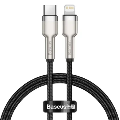 CABLU alimentare si date Baseus Cafule Metal, Fast Charging Data Cable pt. smartphone, USB Type-C la Lightning Iphone PD 20W, 0.25m, negru