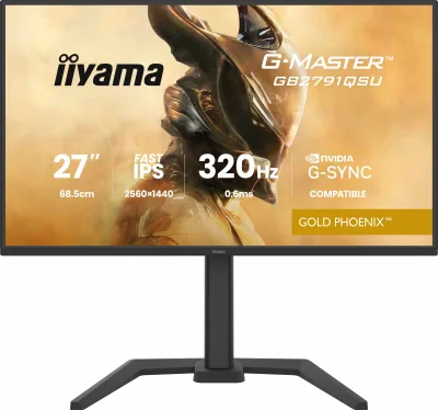 IIYAMA Monitor LED GB2791QSU-B1 G-MASTER 27" Fast IPS, 2560x1440 320Hz, 16:9, 350cd, 0.6ms, HDMI, DP, USB HUB, Full Ergo "GB2791QSU-B1" (timbru verde 7 lei)