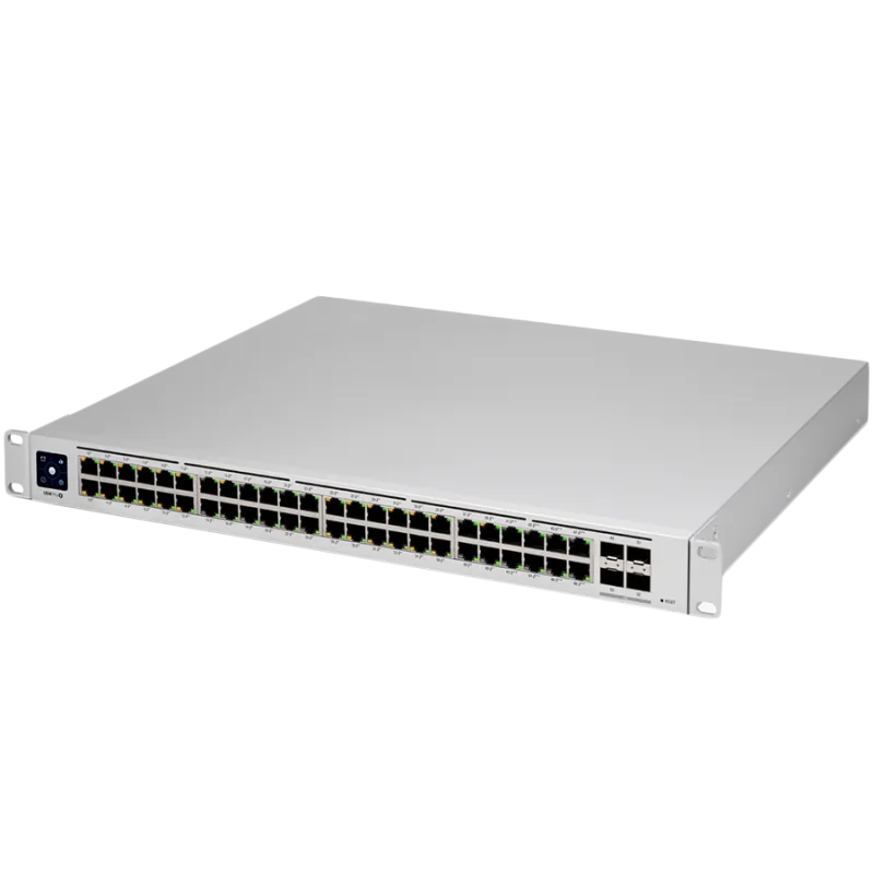 Ubiquiti Layer 3 switch with (48) GbE RJ45 ports and (4) 10G SFP+ ports. "USW-PRO-48-EU" (timbru verde 2 lei)