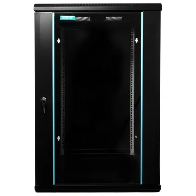 CABINET 19″ SPACER 18U 600x600mm, fixare pe perete, Flatpack (dezasamblat), Black, usa sticla cu blocare, panouri detasabile, otel 1.5mm, sarcina maxima 60Kg