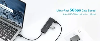 HUB Anker, 4-in-1, USB 3.0 x 4 porturi, incarcare prin USB Type-C, viteza 5 Gbps, conectare prin USB-C, negru, "A8309G11" (timbru verde 0.18 lei - 0194644177737
