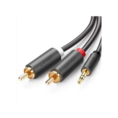 CABLU audio Ugreen, "AV102" stereo 3.5 mm jack (T) la 2 x RCA (T), 1.5m, conectori auriti, gri "10511" (timbru verde 0.18 lei) - 6957303815111