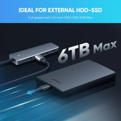 HUB extern Ugreen, "CM219" porturi USB: USB 3.0 x 4, conectare prin USB Type-C, aluminiu, lungime 15 cm, gri, "70336" (timbru verde 0.8 lei) - 6957303873364