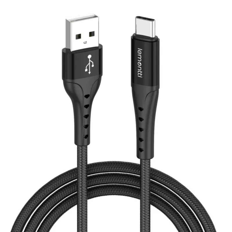 Cablu Lemontti Bending Aluminum Fast Charge, USB A/ USB C, 2m, Negru