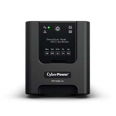UPS CYBER POWER Line Int. cu Sinusoida Pura,tower,750VA/ 675W,AVR,6xIEC,dilay LCD,1xRBP0014,Backup 4-12 min,incarcare 8h,USB,RS232,GreenPower,serie PR "PR750ELCD"  (timbru verde 4 lei)