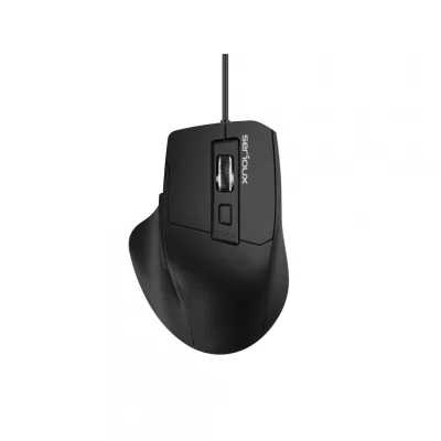 Mouse optic cu fir Serious USB 6D, Culoare neagra, Design ERGO Complet negru cu capac superior din cauciuc, 6 butoane DPI: 1200-1800-2400-3600DPI, Cablu PVC negru de 1,5 m, Ambalaj OEM în cutie de culori