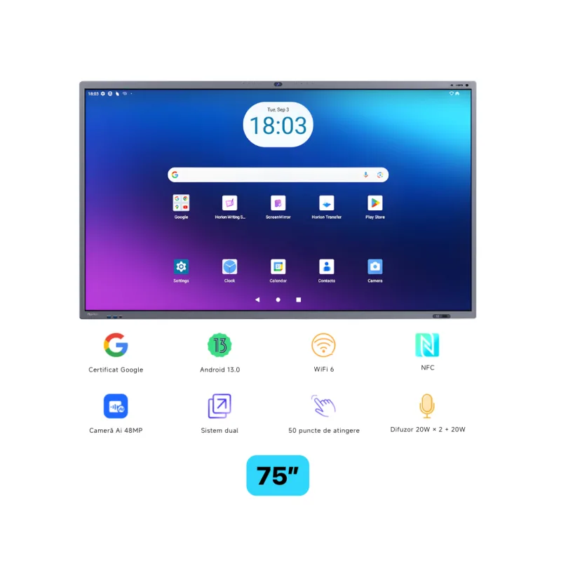 Ecran interactiv HORION 75M6APro, 75 inch, 8GB DDR4 + 128GB Standard, Android 13, A31D2, octa core A "HO-75M6APRO" (timbru verde 15 lei)