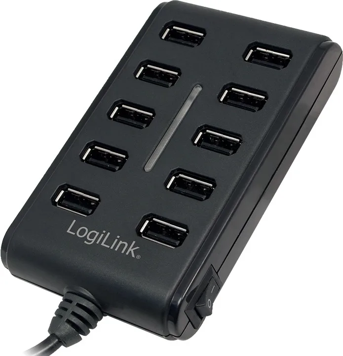 HUB extern LOGILINK, porturi USB: USB 2.0 x 10, conectare prin USB 2.0, alimentare retea 220 V, cablu 0.6 m, negru, "UA0125" (timbru verde 0.8 lei)