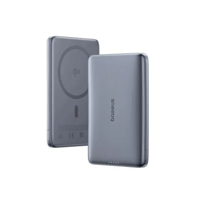 POWER BANK Baseus PicoGo AM41 Ultra-Slim, 10000mAh, 27W, prindere magnetica incarcare wireless Qi2, 15W, 1 x USB Type-C, include cablu USB Type-C la USB Type-C 30cm, gri, "E0027200" (timbru verde 0.98 lei) - 6932172691424