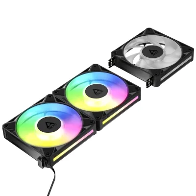 Set 3 ventilatoare Arctic "BioniX P12 A-RGB", 120mm, 450 - 3000 RPM, FDB, 76 cfm, 4-Pin PWM | 3-pin ARGB, negru, "ACFAN00337A" (timbru verde 0.54lei)