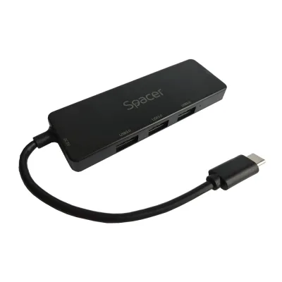 HUB extern SPACER, porturi USB:USB 3.0 X 4, 5V in (Type-C), conectare prin TYPE-C, cablu 15cm, ABS,  (timbru verde 0.18 lei), "SPHB-TYPEC-4U30-09"