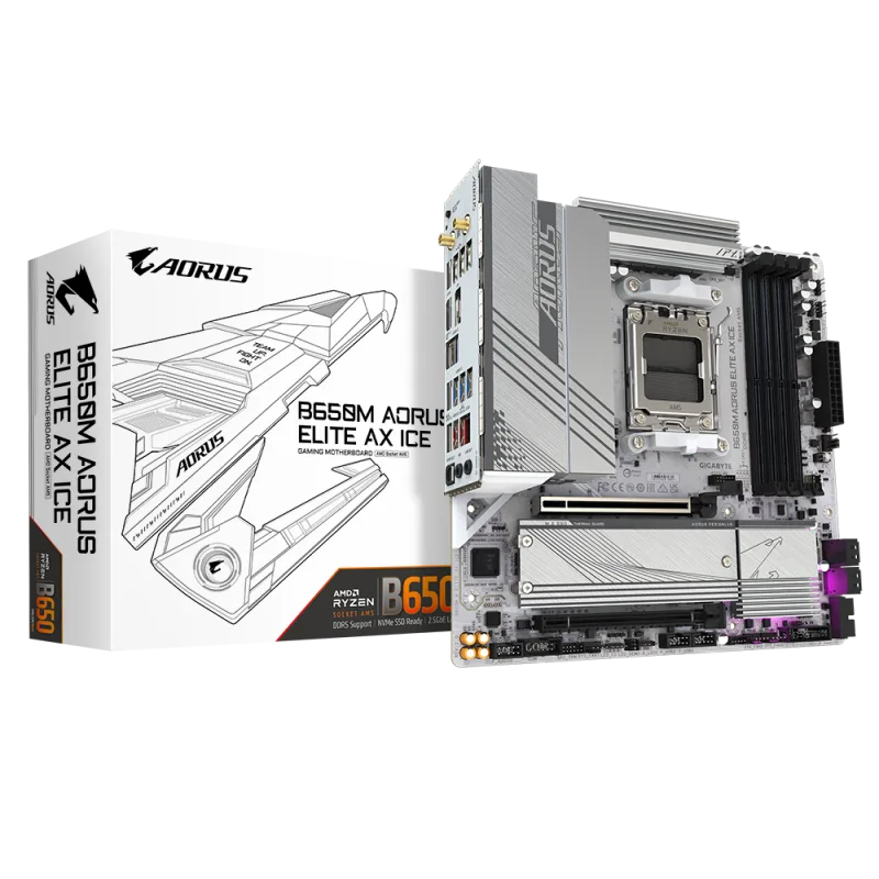 Placa de baza Gigabyte B650M AORUS ELITE AX ICE, Socket AM5, DDR5, Micro-ATX