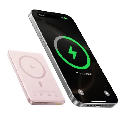 POWER BANK Baseus PicoGo AM41 Ultra-Slim Qi2, 10000mAh, 27W, prindere magnetica incarcare wireless 15W, 1 x USB Type-C, include cablu USB Type-C la USB Type-C 30cm, roz, "E0027202" (timbru verde 0.98 lei) - 6932172691691
