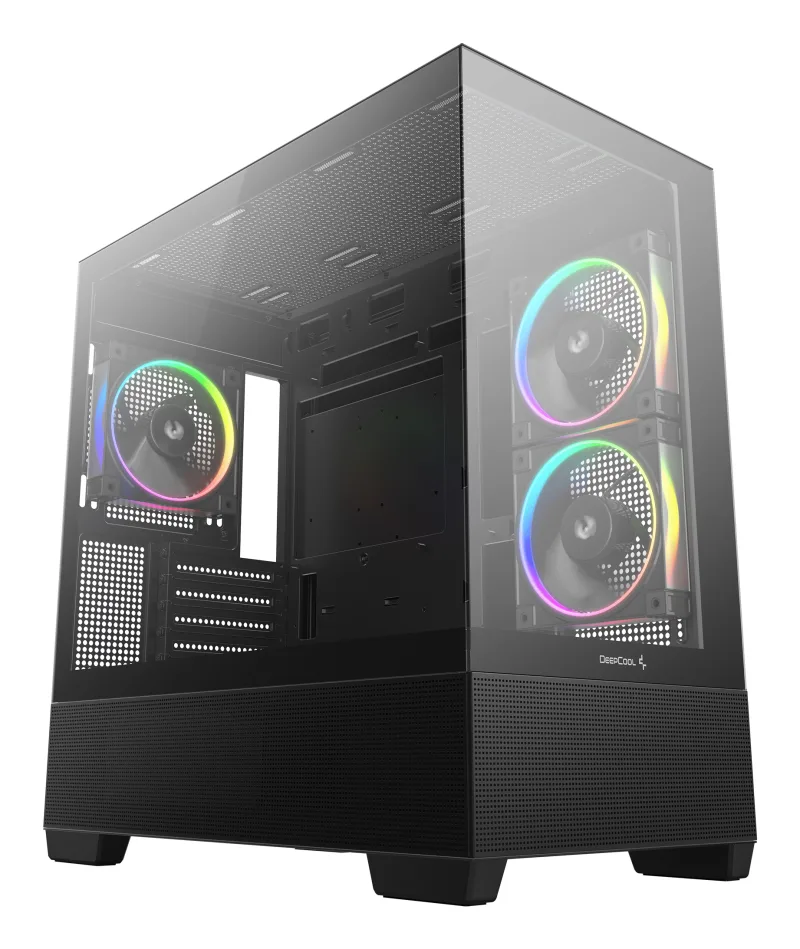 CARCASA DeepCool "CG380", middle tower, gaming, fara sursa, suporta 9xfan, 3xfan inclus, PSU shroud, USB Type-C x 2, USB 3.2 gen 1 x 2, audio+mic, 5 sloturi expansiune, negru, "R-CG380-BKAGM3-G" (timbru verde 0.24lei)