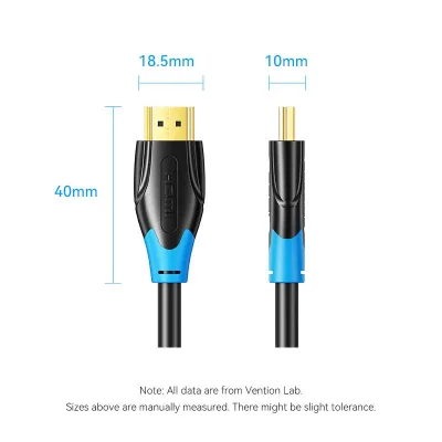 Cablu video Vention, HDMI (T) la HDMI (T), 0.75m, rezolutie 4K la 60Hz, conectori auriti, negru-albastru, "AACBE" (timbru verde 0.08 lei) - 6922794732636