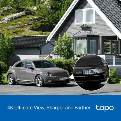 CAMERA IP TP-LINK + PANOU SOLAR, wireless, turret, pt.exterior, dist. IR 9 m, tip lentila fixa 4 mm, 4K 8MP (3840 × 2160 px), microfon, carcasa plastic, slot SD card, "Tapo C660 KIT" (timbru verde 0.8 lei)