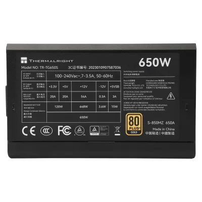 SURSA Thermalright "TR-TG650S", 650W,  certificare 80 Plus Gold, non-modular, LLC, DC to DC,  fan 120mm, negru, "TR-TG650S" (timbru verde 2 lei)
