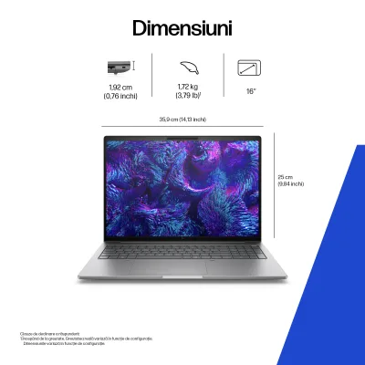 NB ZBOOK 8 G1I CU7-255H 16"/32GB/1TB W11P B72S9ET HP"B72S9ET" (timbru verde 3.5 lei)