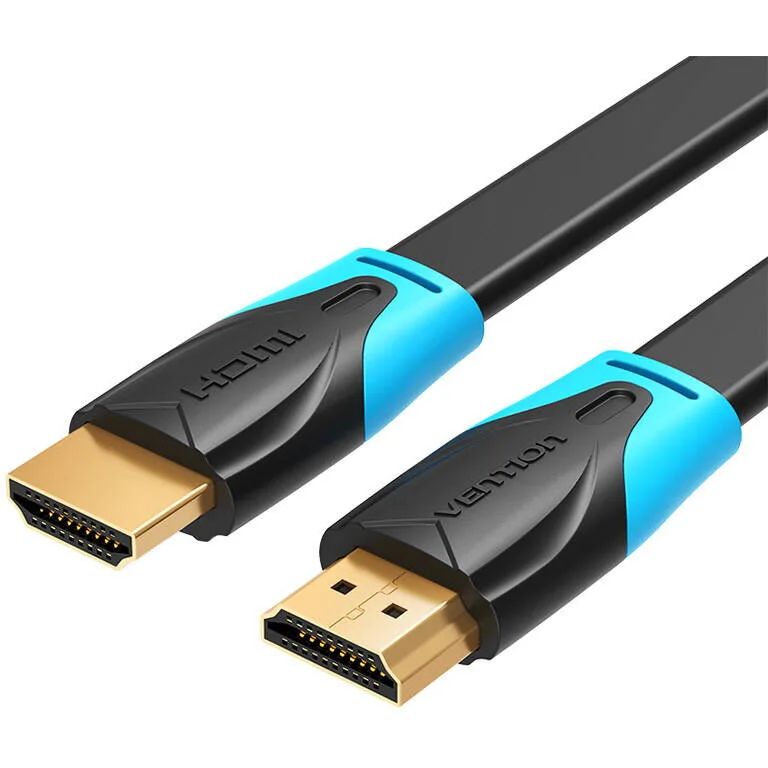 Cablu video Vention, HDMI(T) la HDMI(T), 1m, rezolutie maxima 4K la 60Hz, conectori auriti, cupru, plat, invelis PVC, negru, "VAA-B02-L100" (timbru verde 0.18lei) - 6922794716452