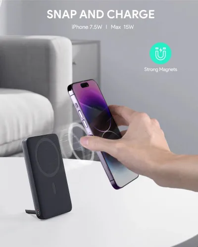 POWER BANK Aukey "PB-MS01" 6700 mAh, 20W magnetic, wireless, 1 x USB-C, 172g, negru, "US002-LLTSN1043192" (timbru verde 0.98 lei) - 689323786091