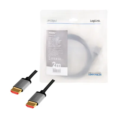CABLU video LOGILINK, HDMI (T) la HDMI (T) 2.1 UHS, 2m, conectori auriti, rezolutie maxima 8K (7680 x 4320) la 60 Hz, aluminiu, negru, "CHA0105" (timbru verde 0.8 lei)