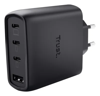 Incarcartor Trust Maxo 65W 4-Port, tehnologie incarcare auto-detect, USB-C, Quick Charge 3.0, Quick Charge 4+, USB PD 3.2 + PPS + SPR-AVS, lungime cablu 2m, negru