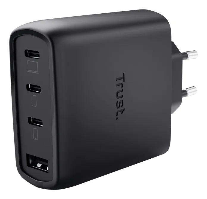 Incarcartor Trust Maxo 65W 4-Port, tehnologie incarcare auto-detect, USB-C, Quick Charge 3.0, Quick Charge 4+, USB PD 3.2 + PPS + SPR-AVS, lungime cablu 2m, negru