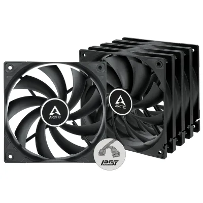 VENTILATOR ARCTIC PC, P12 PWM PST RGB Value Pack 3buc w/controler, 140x140x28mm, w/ PWM & cablu PST, low noise FD bearing, high static pressure, Black, "ACFAN00229A"