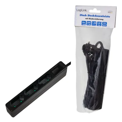 PRELUNGITOR LOGILINK, Euro skt x 3, cablu 3G 1.0mm2, 230 V/7.5 A, 50 Hz, max. 1700 W, IP20, 1.5m,negru, "LPS229B" (timbru verde 0.8 lei)