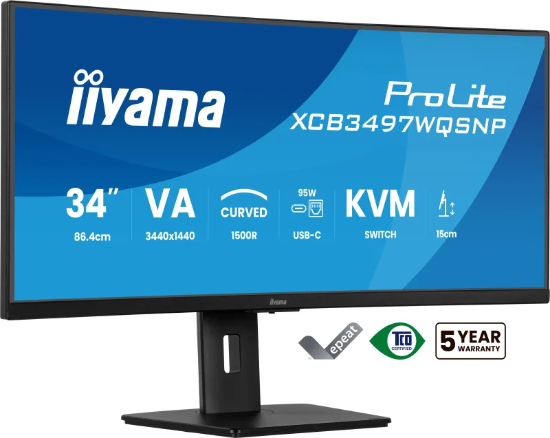 Monitor VA LED Iiyama 34" XCB3497WQSNP-B1, WQHD (3440 x 1440), HDMI, DisplayPort, Boxe, Ecran curbat (Negru) "XCB3497WQSNP-B1" (timbru verde 7 lei)