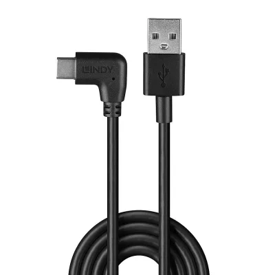 Cablu Lindy USB 2.0 Type A la USB-C 90 grade, 1m, Negru