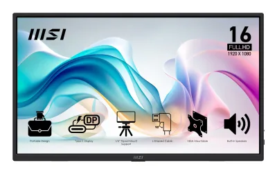 MSI PRO MP165 E6 15.6inch IPS FHD 60Hz 4ms HDMI 2xUSB Type C 2x1W Speaker "PRO MP165 E6" (timbru verde 7 lei)
