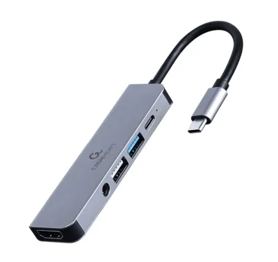 DOCKING Station Gembird universal, 5-in-1, conectare PC USB Type C,USB-C x 1, USB-A 3.1 x 1, USB-A 2.0 x 1, porturi video HDMI x 1, PD  87 W, Audio, argintiu, "A-CM-COMBO5-02" (timbru verde 0.18 lei)