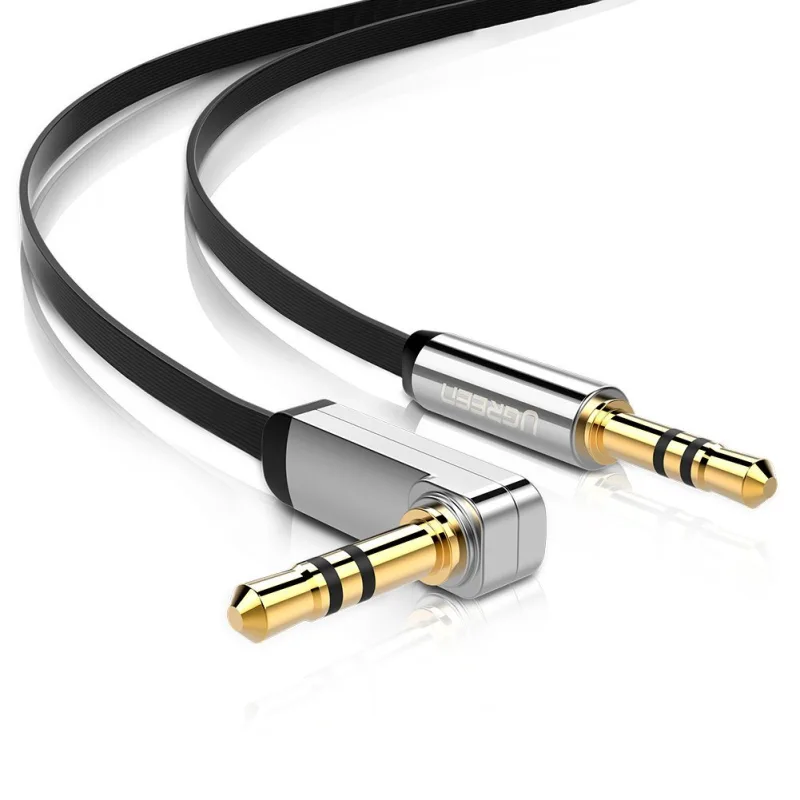 CABLU audio Ugreen, "AV119" stereo (3.5 mm jack T/T), conectori auriti, design slim, unghi 90 grade la un capat, 1m, negru "10597" (timbru verde 0.18 lei) - 6957303815975