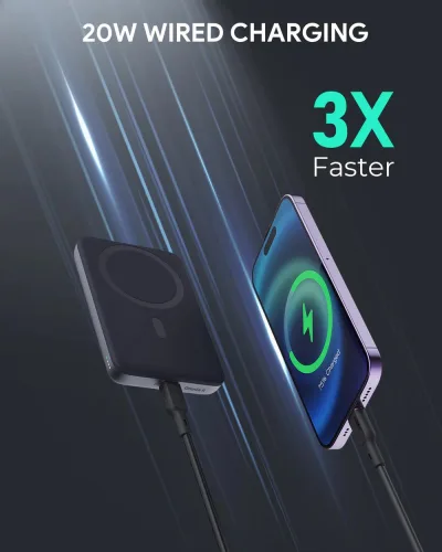 POWER BANK Aukey "PB-MS01" 6700 mAh, 20W magnetic, wireless, 1 x USB-C, 172g, negru, "US002-LLTSN1043192" (timbru verde 0.98 lei) - 689323786091
