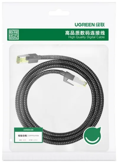 PATCH CORD UTP Ugreen Cat7, "NW150" cablu shielded rotund, viteza maxima 10 Gbps, braided, 5m, negru "80425" (timbru verde 0.18 lei) - 6957303884254