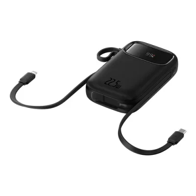 POWER BANK Baseus Qpow2 Dual-Cable, 20000mAh, PD 3.0 + QC 3.0 22.5W, 1 x USB; 1 x Iphone Lightning; 2 x USB Type-C, digital display pt. status baterie, total 2.4A, negru, "P10055002113-00" (timbru verde 0.98 lei) - 6932172636241