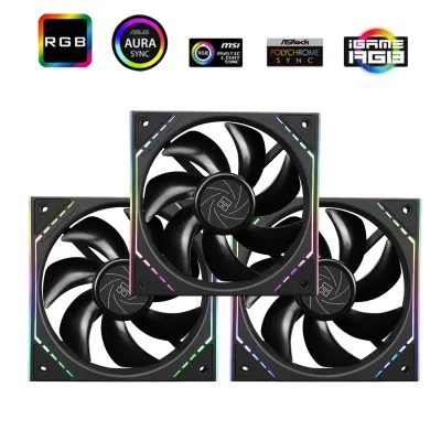 Set 3 ventilatoare Thermalright "TL-M12", 120mm, 1500 RPM, S-FDB Bearing, 47.6 CFM, LED ARGB, 4pin PWM, negru, "TL-M12-3" (timbru verde 1,8lei)