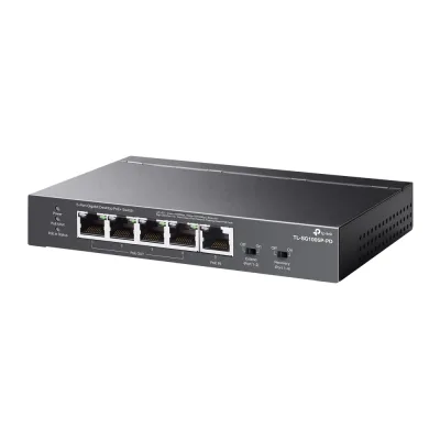 SWITCH PoE TP-LINK, 5 porturi Gigabit (1-Port PoE++ in si 4 PoE+ out), IEEE 802.3at/af, buget PoE 66W maxim, carcasa metalica "TL-SG1005P-PD" (timbru verde 2 lei)