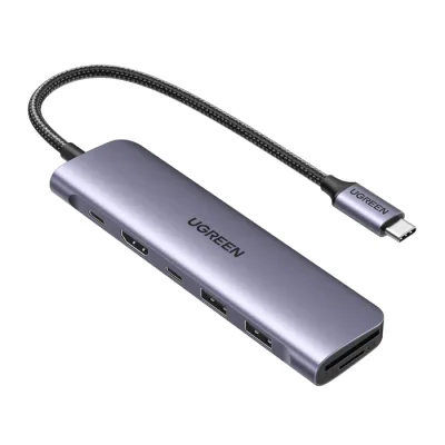 DOCKING Station Ugreen, "CM195" conectare PC USB Type-C, USB 3.0 x 2|HDMI x 1/4K/30Hz|Card reader x 1|USB Type C x 1 PD 100W, aluminiu, gri "15214" (timbru verde 0.8 lei)