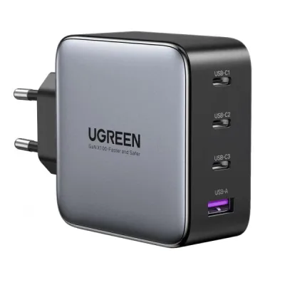 INCARCATOR retea Ugreen, Nexode "X565" Quick Charge 100W GaN, 3 x USB Type-C, 1 x USB, gri "35043" (timbru verde 0.18 lei) - 6941876230433