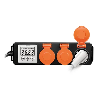 PRELUNGITOR LOGILINK, Schuko x 3, cablu 3G 1.5mm2, 230 V/16 A, 50 Hz, max. 3500 W, contor cost energetic, LCD, 3 butoane operare, IP44, de exterior, 1.4m, negru-portocaliu, "EM0008" (timbru verde 0.8 lei)