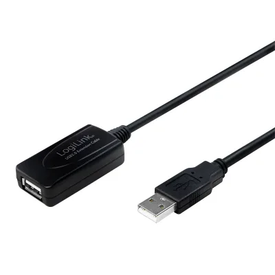 CABLU USB LOGILINK prelungitor, USB 2.0 (T) la USB 2.0 (M), 10m, activ (permite folosirea unui cablu USB lung), negru, "UA0143" (timbru verde 0.08 lei)