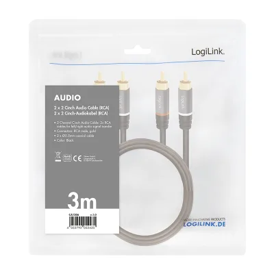 CABLU audio LOGILINK stereo (2x RCA T/T), 3m, conectori auriti, negru "CA1206" (timbru verde 0.08 lei)