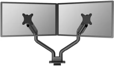 Brat dublu pentru monitor Neomounts, tip full motion, pentru display-uri cu diagonale 17"-35", sistem de prindere VESA 75x75~100x100mm, greutate maxima suportata 18kg per ecran, tilt +90°, -90°, swivel +90°, -90°, rotate +180°, -180°, reglabil pe inaltime