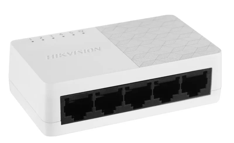 Switch 5 porturi Hikvision DS-3E0105D-E; L2, Unmanaged, 5 × 10/100 Mbps adaptive Ethernet ports, Plug & play, Support ADI/ADIX, Standard: IEEE 802.3, IEEE 802.3u, IEEE 802.3x, desktop plastic switch, material: ABS dimensiuni: 83.00 mm × 22.00 mm ×