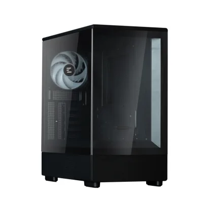 CARCASA Zalman "P10", mini tower, gaming, fara sursa, suporta 7xfan, 1xfan inclus, USB 3.1 gen1 x 1, USB Type-C, audio+mic, 5 sloturi expansiune, negru, "P10 Black" (timbru verde 0.08lei)
